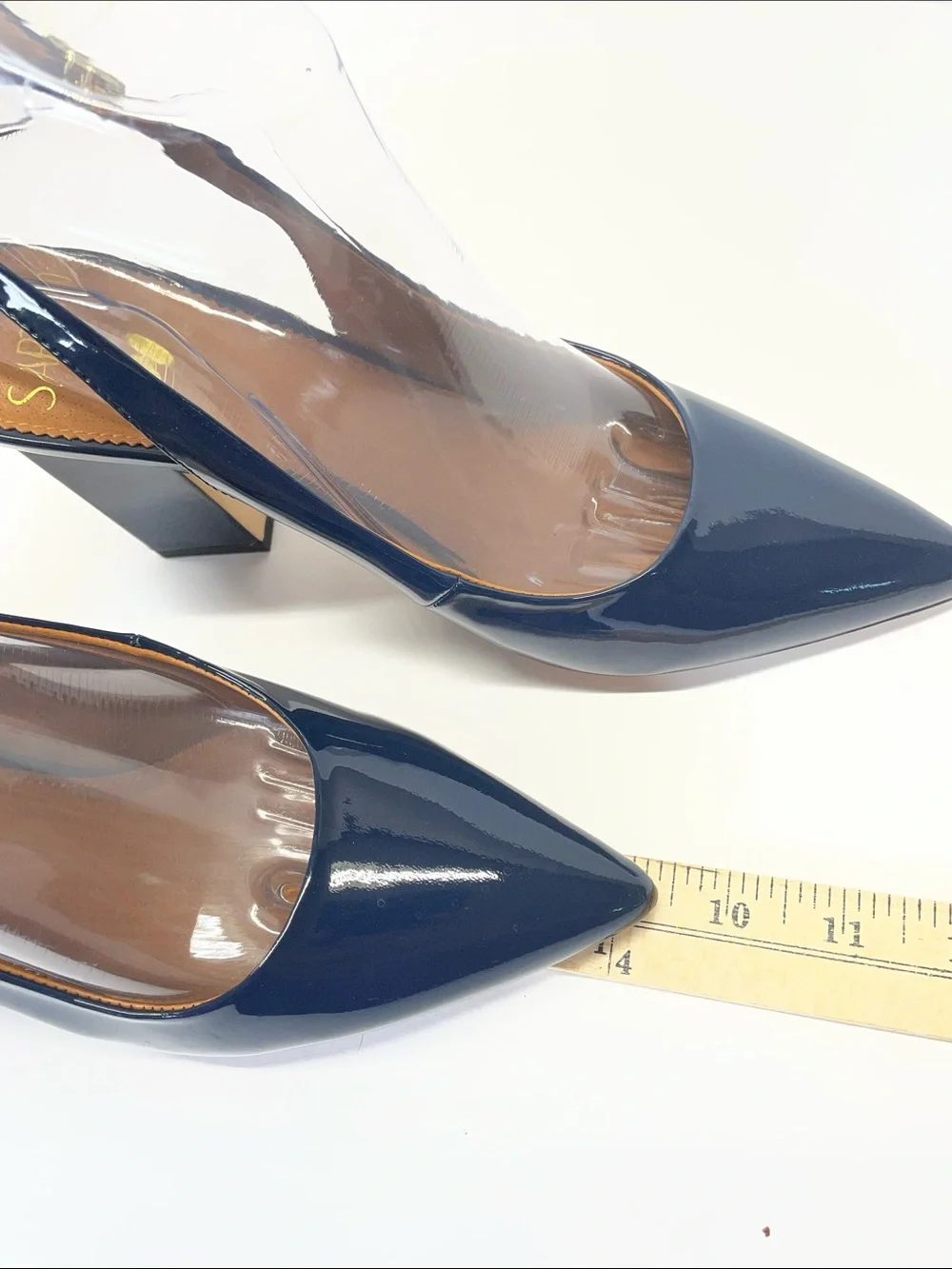 Sarto Glossy Navy dark blue Pointed Slingback Block Heels